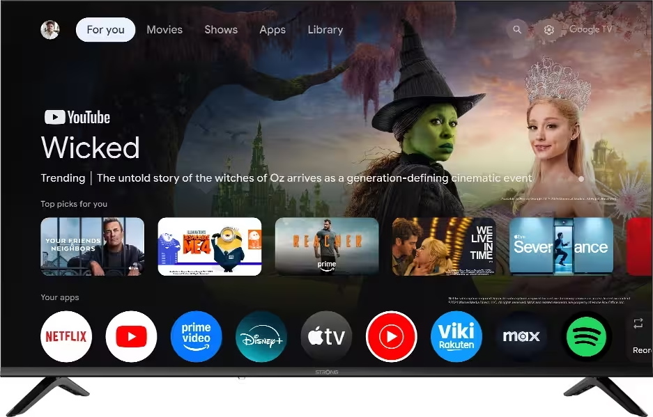 STRONG SMART LED TV 55"/ SRT55UH7773/ UHD/ 3840x2160/ DVB-T2/C/S2/ H.265/HEVC/ 4xHDMI/ 2xUSB/ Wi-Fi/ LAN/ G/ ANDROID 14