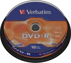 VERBATIM DVD-R(10-Pack)Spindl/MattSlvr/16x/4.7GB