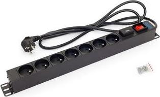 TRITON 19" rozvodný panel 1U; 7 x zásuvka podle ČSN, max. 16 A; kabel 3 x 1,5 mm, 2 m + zástrčka univerzál CZ-DE max.16A