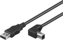 PremiumCord Kabel USB 2.0, A-B, 2m se zahnutým USB-B konektorem 90°
