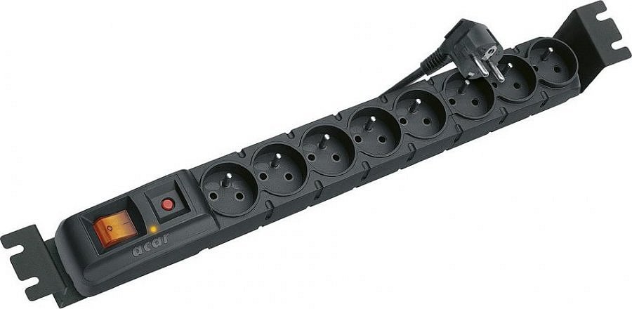 Solarix napajeci panel ACAR, S8 FA 3m, 8 pozic BK včetně držáků do 19" lišt 1U, ACAR-S8-FA