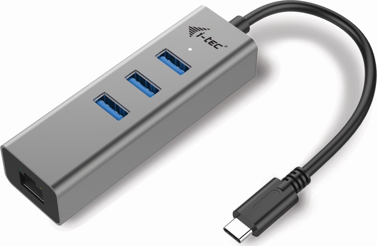 i-tec USB-C Metal 3-portový HUB s Gigabit Ethernet adapterem
