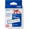 BROTHER TZE-R231 - kazeta TZ šířky 12mm, TEXTILNÍ páska 4m- pro tvorbu dárků - NELEPÍCÍ - BÍLÁ PÁSKA, ČERNÝ POTISK