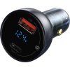 Baseus Particular Digital Display duální adaptér do automobilu USB-A QC + USB-C 65W, šedá