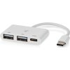 NEDIS USB hub/ 1x zástrčka USB-C/ 1x zásuvka USB-C/ 2x zásuvka USB-A/ 3 porty/napájení z USB/ bílý/ blistr