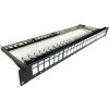 DATACOM Patch panel 19" STP 24 port CAT6A 1U černý, vyvaz.lišta, beznástrojový
