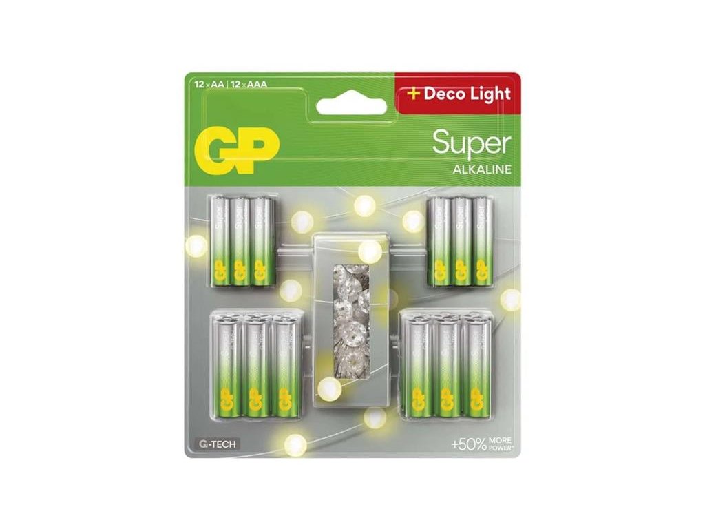 Baterie AA / AAA alkalická GP Super 24ks + LED řetěz