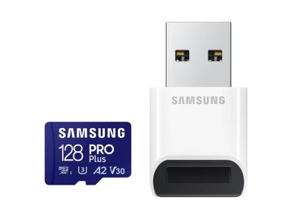 Karta paměťová SAMSUNG PRO Plus micro SDXC 128 GB U3 A2 V30 se čtečkou