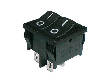 Přepínač kolébkový     2x(2pol./2pin)  ON-OFF dvojitý černý  O-I  12V