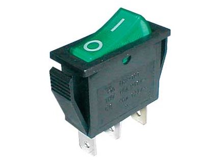 Přepínač kolébkový    2pol./3pin  ON-OFF 250V/15A pros. zelený