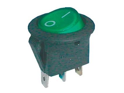 Přepínač kolébkový kul. pros.  2pol./3pin  ON-OFF 16A/12VDC zelený