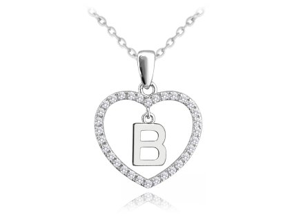 Stříbrný náhrdelník MINET písmeno B v srdíčku se zirkony