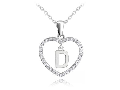 Stříbrný náhrdelník MINET písmeno D v srdíčku se zirkony