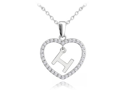 Stříbrný náhrdelník MINET písmeno H v srdíčku se zirkony