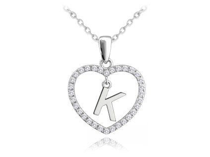 Stříbrný náhrdelník MINET písmeno K v srdíčku se zirkony