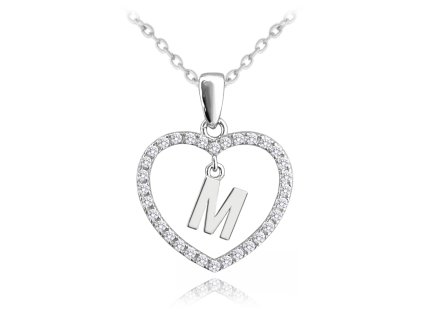 Stříbrný náhrdelník MINET písmeno M v srdíčku se zirkony