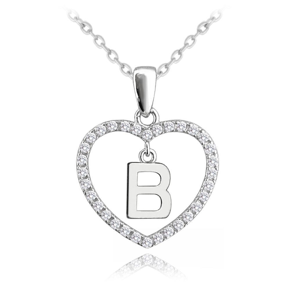 Stříbrný náhrdelník MINET písmeno B v srdíčku se zirkony JMAS900BSN45