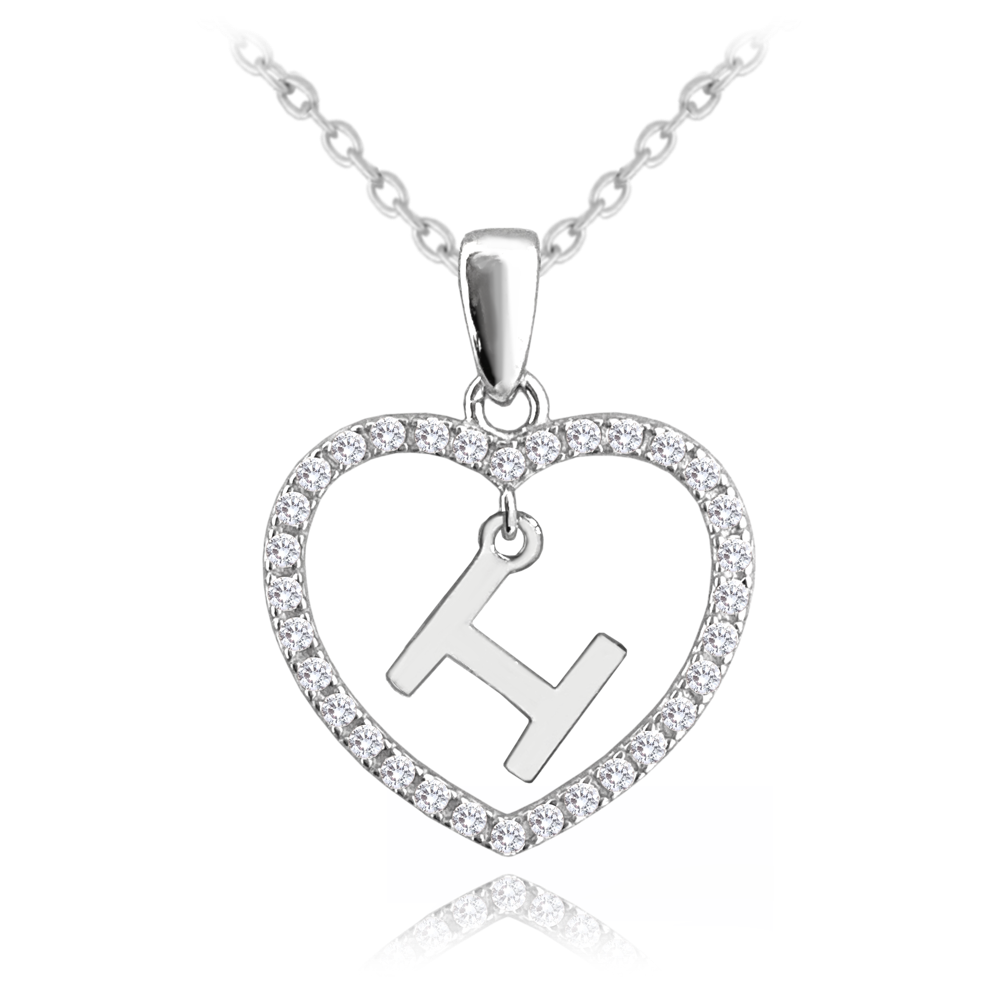 Stříbrný náhrdelník MINET písmeno H v srdíčku se zirkony JMAS900HSN45