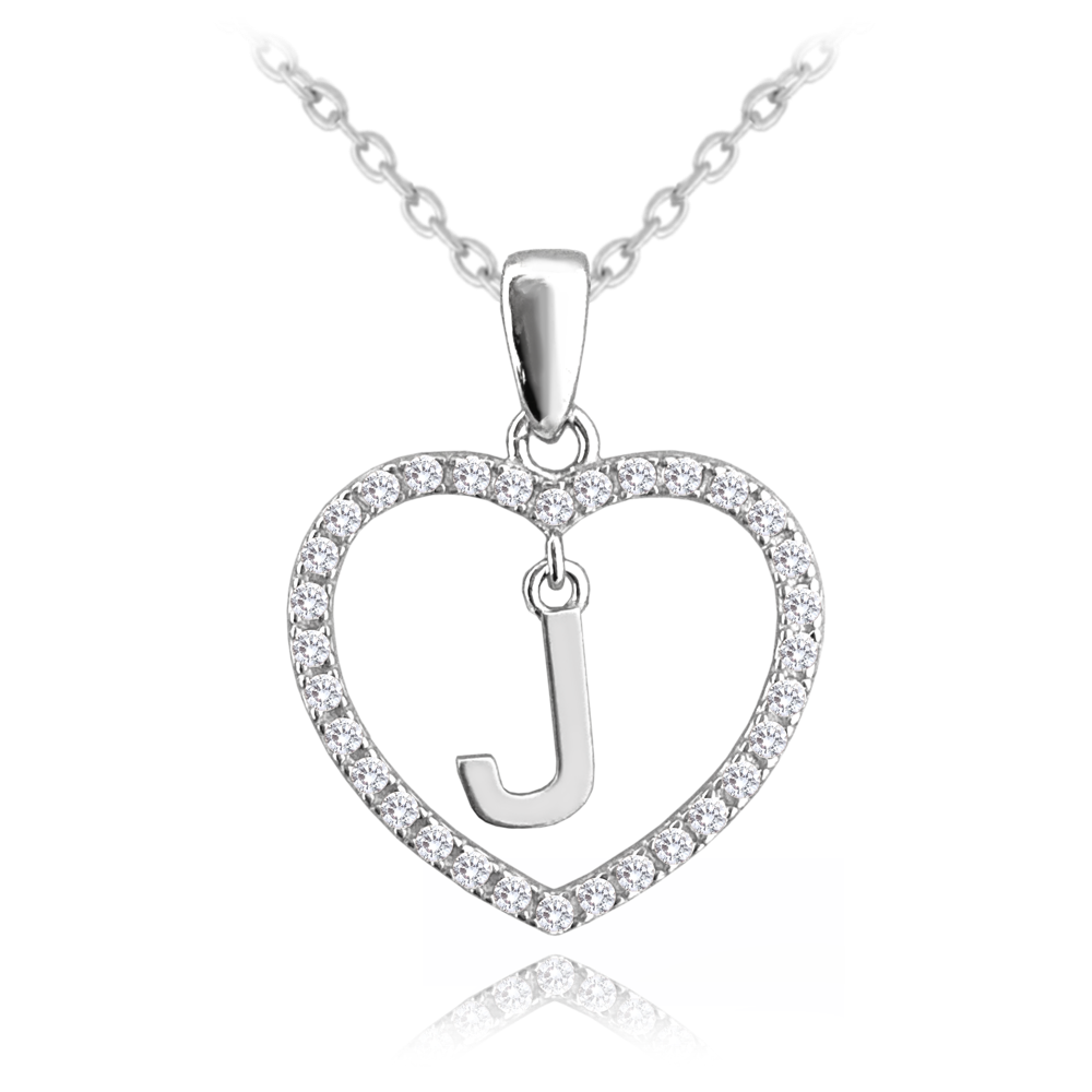 Stříbrný náhrdelník MINET písmeno J v srdíčku se zirkony JMAS900JSN45