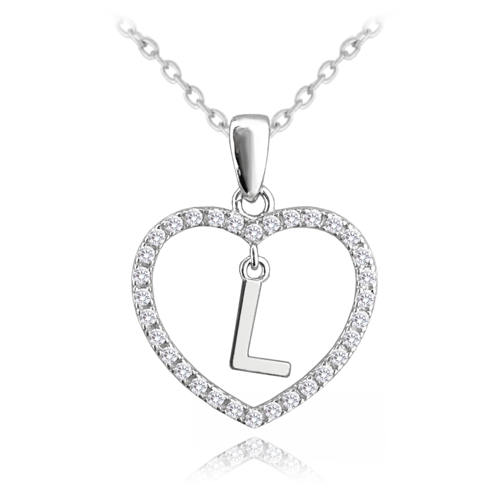 Stříbrný náhrdelník MINET písmeno L v srdíčku se zirkony JMAS900LSN45