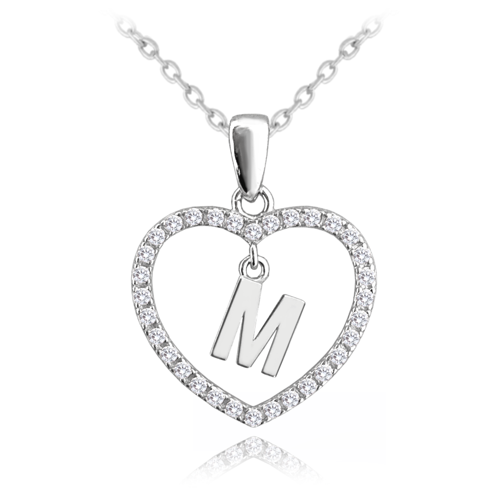 Stříbrný náhrdelník MINET písmeno M v srdíčku se zirkony JMAS900MSN45