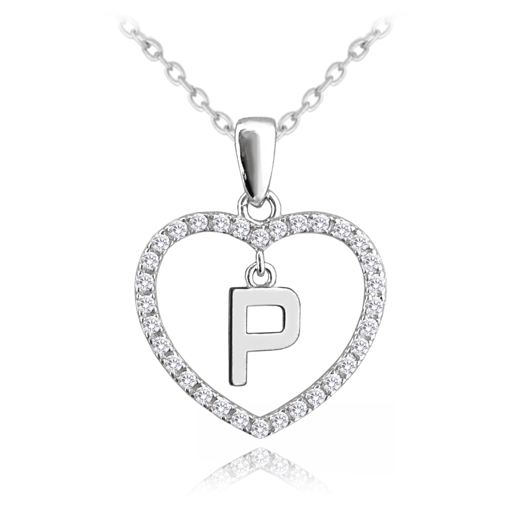 Stříbrný náhrdelník MINET písmeno P v srdíčku se zirkony JMAS900PSN45