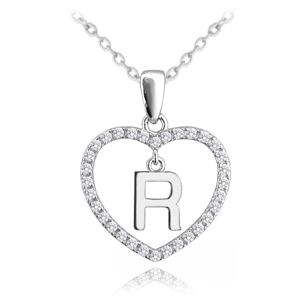 Stříbrný náhrdelník MINET písmeno R v srdíčku se zirkony JMAS900RSN45