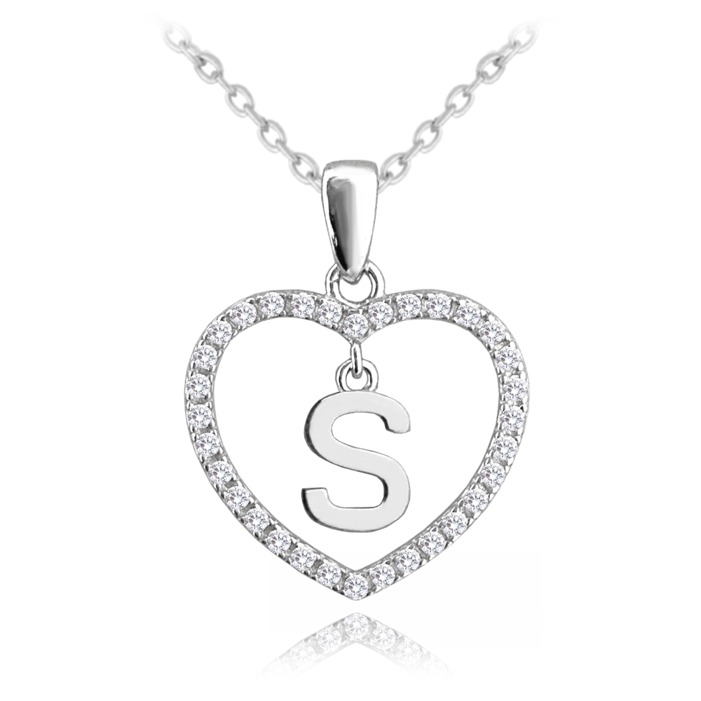 Stříbrný náhrdelník MINET písmeno S v srdíčku se zirkony JMAS900SSN45