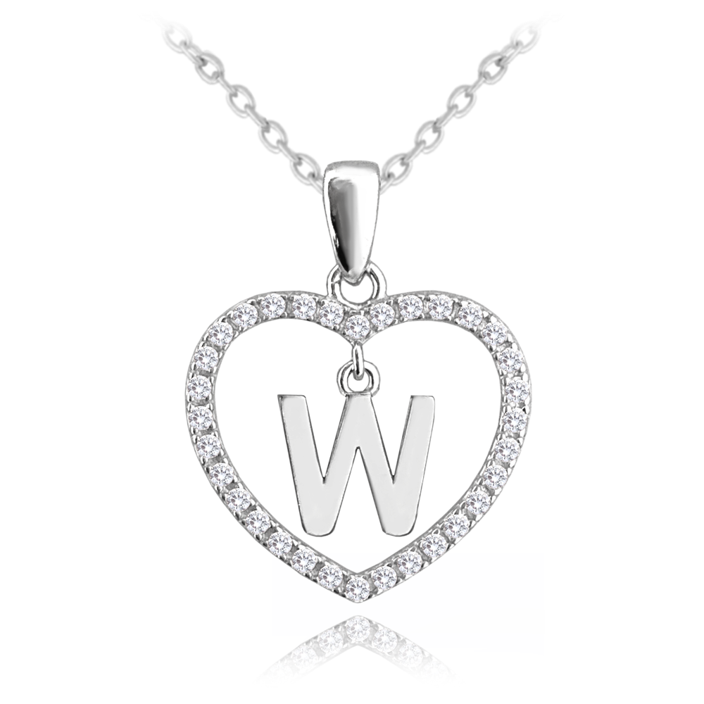 Stříbrný náhrdelník MINET písmeno W v srdíčku se zirkony JMAS900WSN45