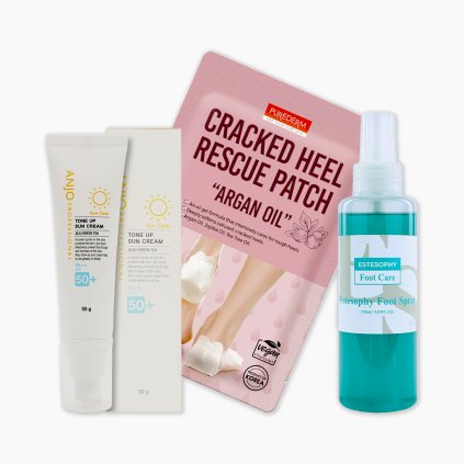 ESTESOPHY FOOT SPRAY * ANJO TONE UP SUN CREAM * CRACKED HEEL RESCUE PATCH ARGAN OIL - SET