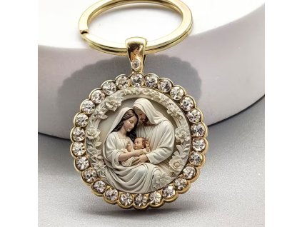 Přívěsek na klíče s 3D lupou nad grafikou - Svatá rodina s hvězdami