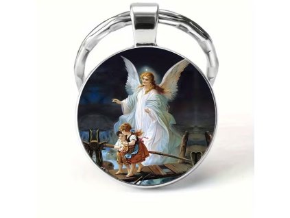 Přívěsek na klíče s 3D lupou nad grafikou - Anděl strážný