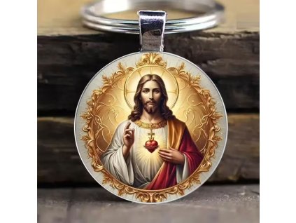 Přívěsek na klíče s 3D lupou nad grafikou - Ježíšovo srdce