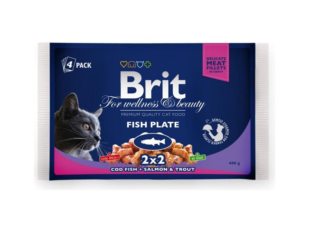 Brit Premium Cat Pouches RYBÍ MIX 400g (treska, losos/pstruh)