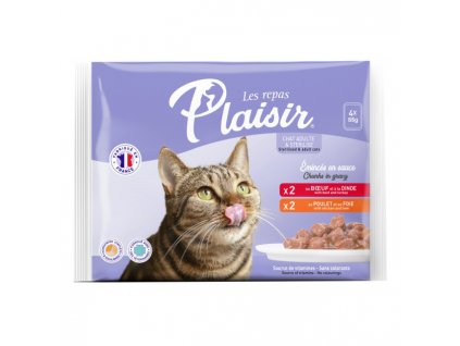 Plaisir cat Kapsa Multipack pro dospělé i kastrované kočky 4x85g (2xhovězí, 2xkuřecí)