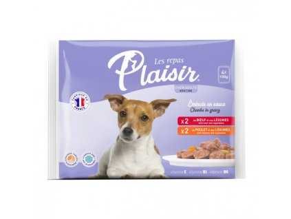 Plaisir dog Kapsa Multipack pro dospělé psy 4x100g (2xhověží, 2xkuřecí)