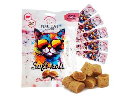 Fine Cat Exclusive Soft Roll svačinka pro kočky KUŘECÍ S HOVĚZÍM 5x10g