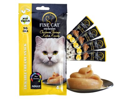 Fine Cat Exclusive Krémová svačinka pro kočky KUŘE & KREVETY 4x15g 5+1 ZDARMA