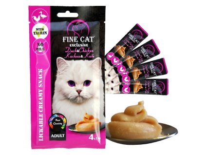 Fine Cat Exclusive Krémová svačinka pro kočky KACHNA & KUŘE 4x15g 5+1 ZDARMA