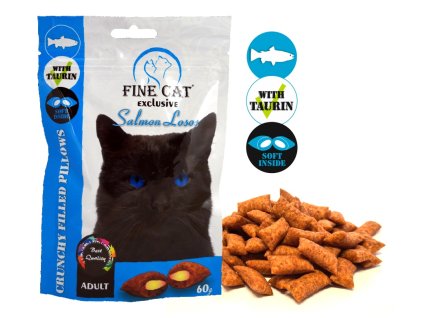 Fine Cat Exclusive Plněné polštářky pro kočky LOSOS 60g 5+1 ZDARMA