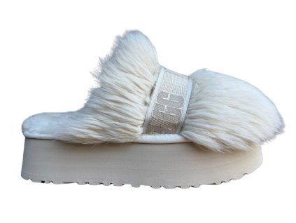 UGG WHITE FLUFF MOMMA SUGAR SLIDE 2" PLATFORM SLIPPERS