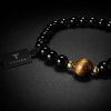 Luxusní náramek z obsidiánových korálků a tygřím okem