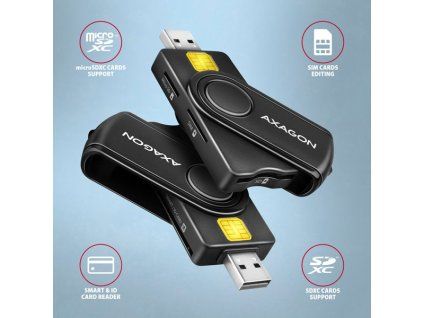 axagon cre smp2a usb a pocketreader 4 slot ctecka smart card eobcanka sd microsd sim image1 big ies68013283