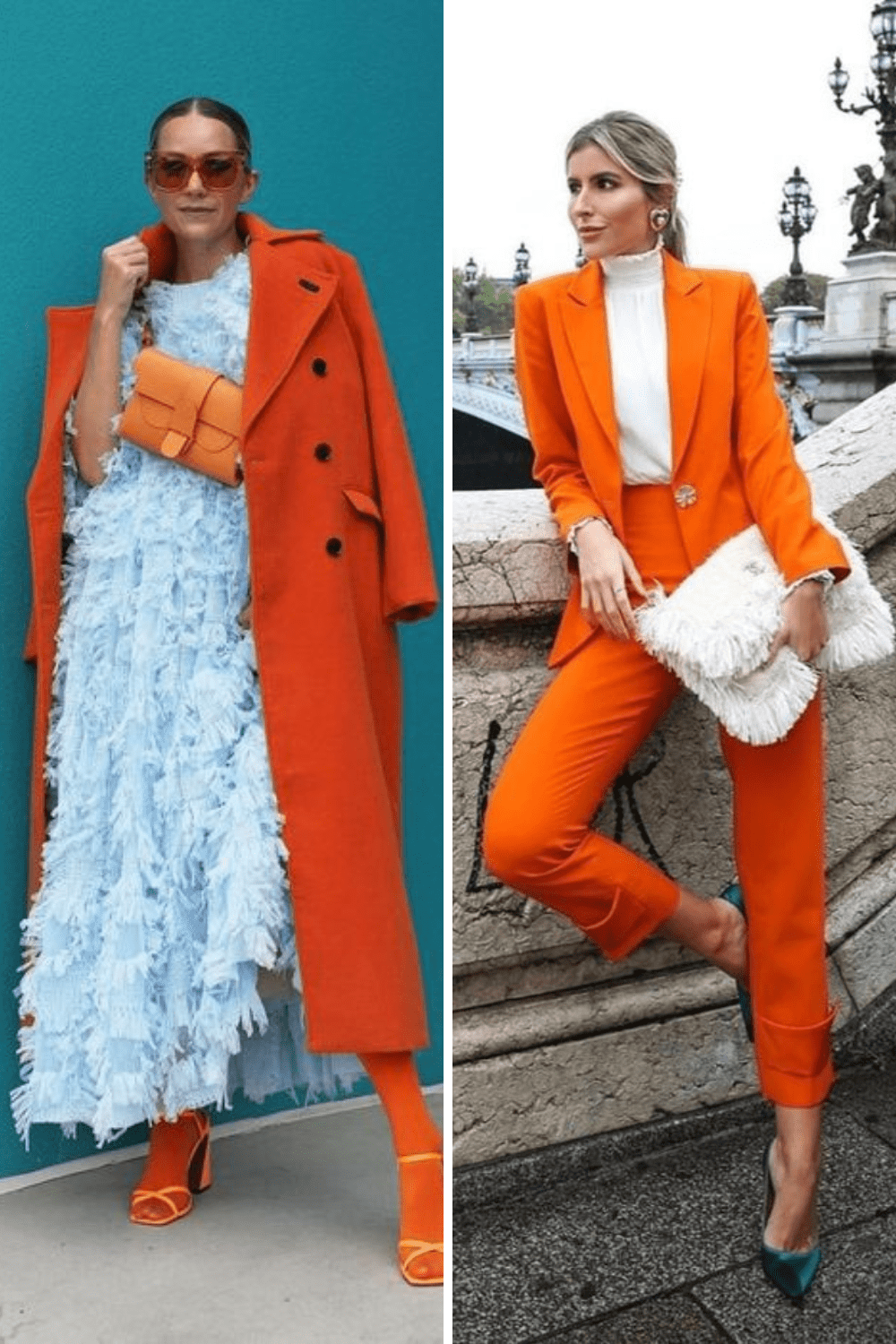 ako nosit a kombinovat oranzovu, oranzova outfit, ake farby sa hodia k oranzovej