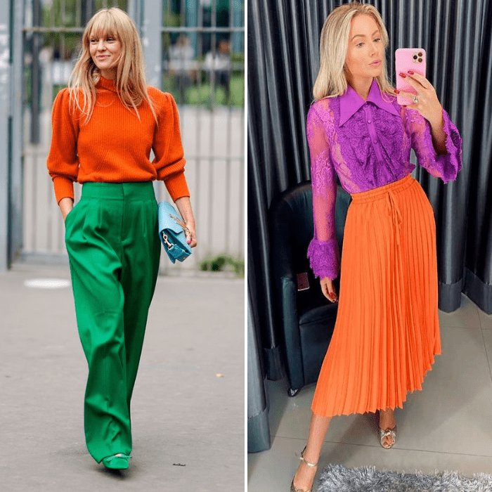 ako nosit a kombinovat oranzovu, oranzova outfit, ake farby sa hodia k oranzovej