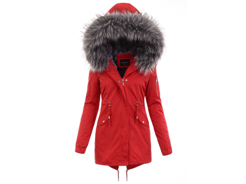 Dámska zimná bunda parka 2v1 6015 červená - TENTATION.SK
