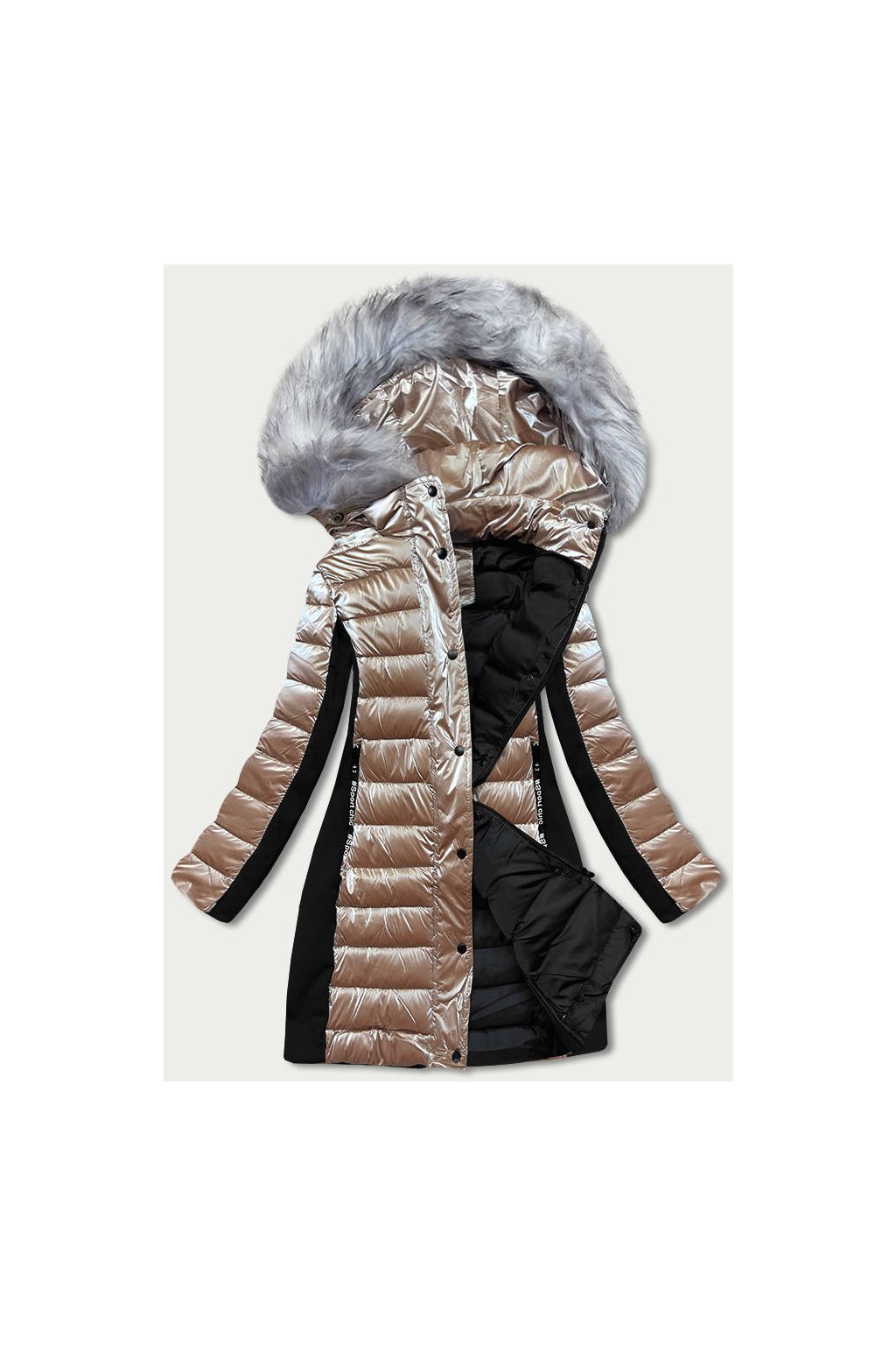 Dámska dlhá zimná bunda s kapucňou DK067 béžová