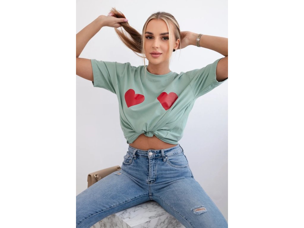Dámske tričko s krátkym rukávom Láska tmavá mätová (Veľkosť Univerzálna)