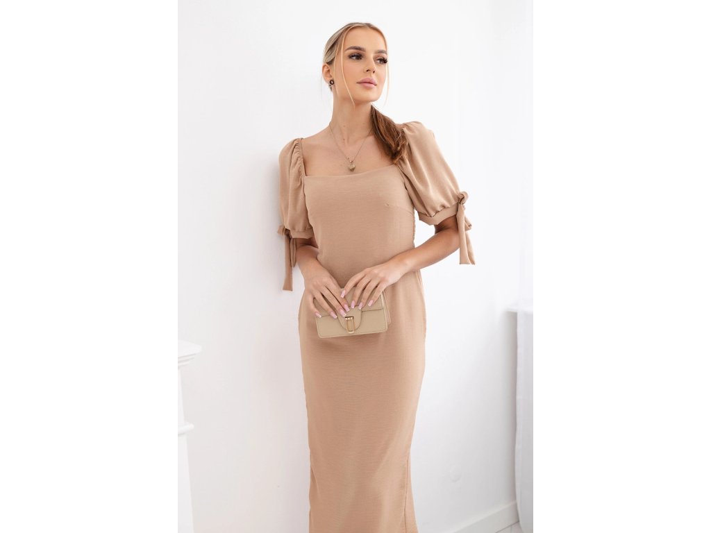 Letné midi šaty Errna karamelová (Veľkosť Univerzálna)