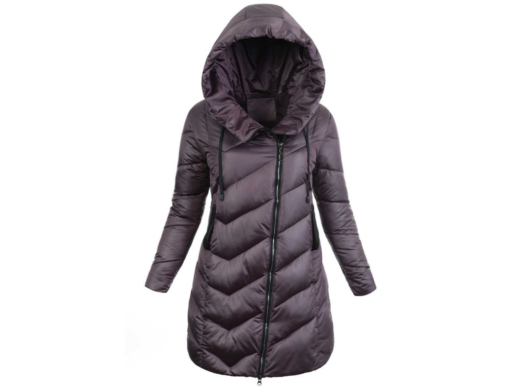 dámska zimná bunda s kapucňou Mariola fialová-prešívaná bunda na zimu plus size